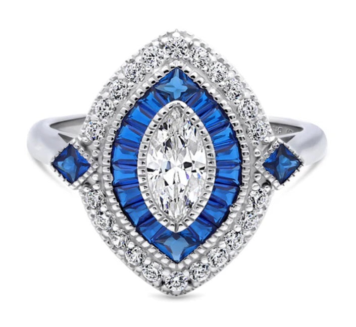 Navette Halo CZ Statement Ring in Sterling Silver
