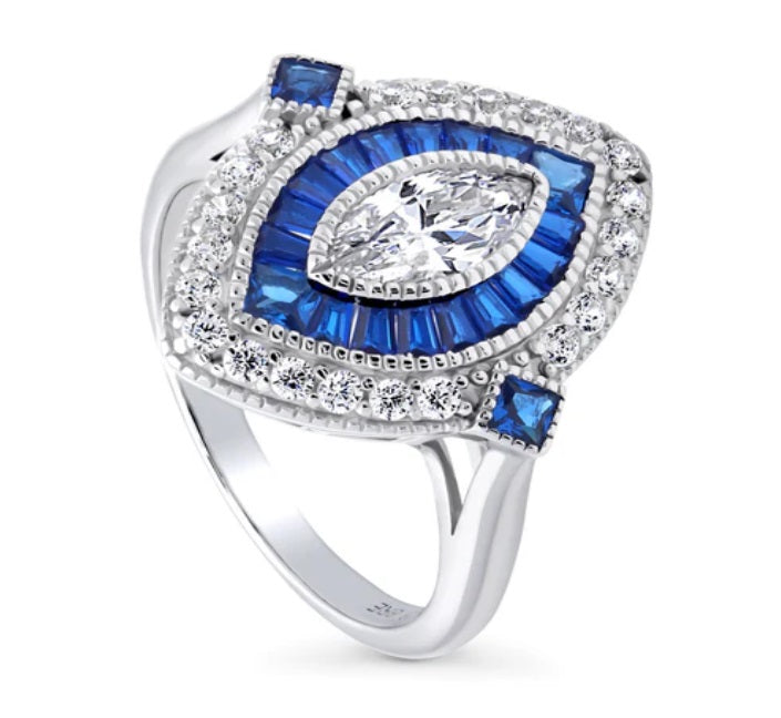 Navette Halo CZ Statement Ring in Sterling Silver