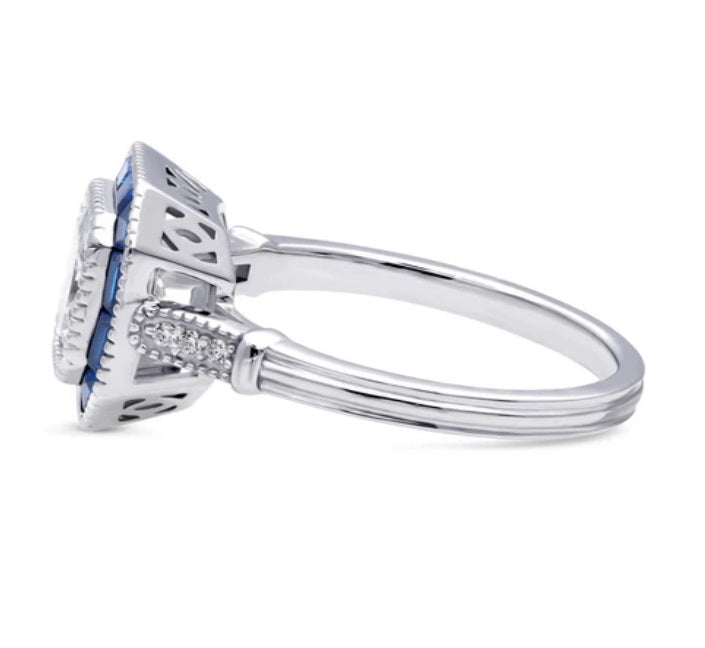 Halo Art Deco Princess CZ Ring in Sterling Silver