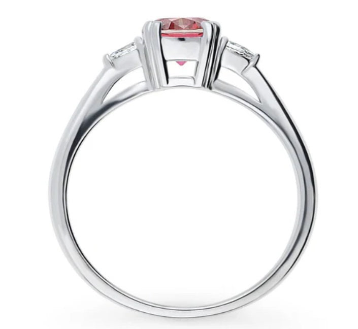 3-Stone Red Round CZ Ring in Sterling Silver
