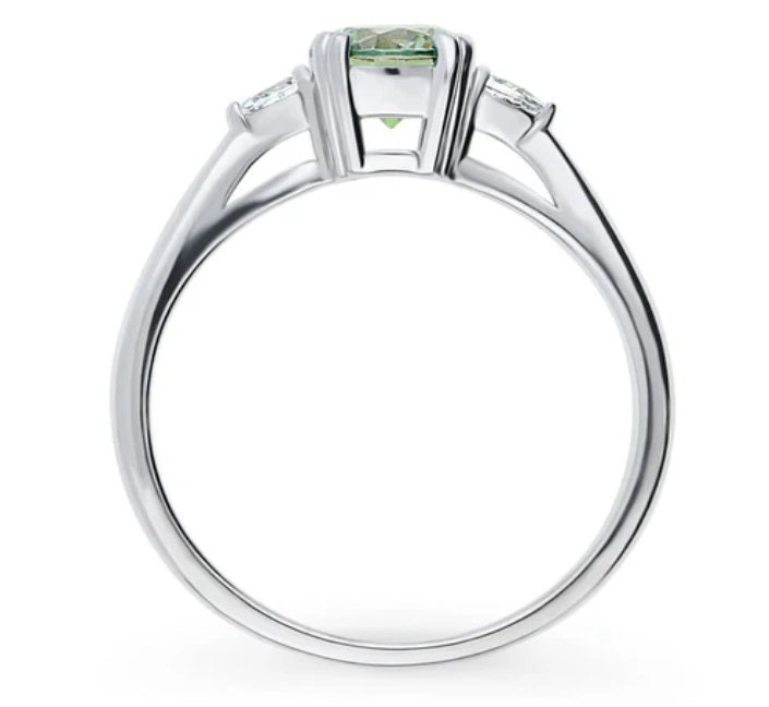 3-Stone Green Round CZ Ring in Sterling Silver