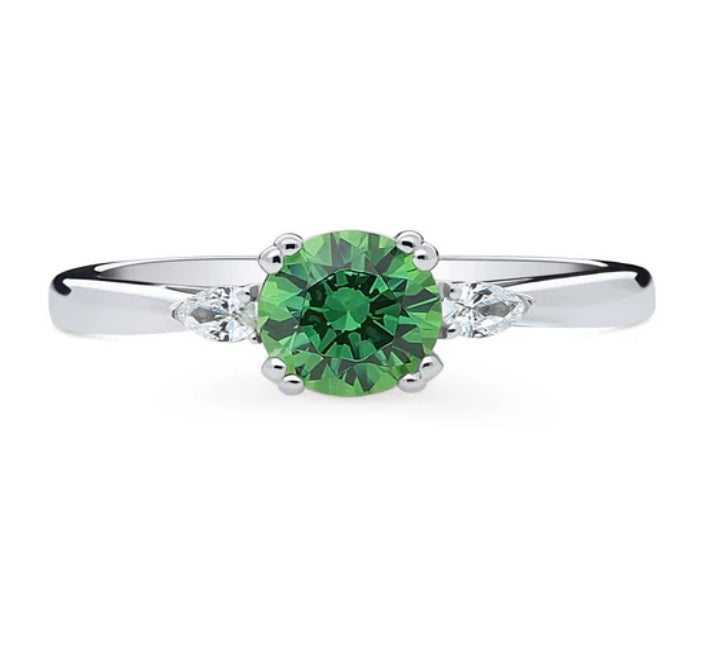 3-Stone Green Round CZ Ring in Sterling Silver