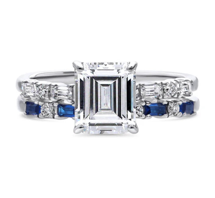 Solitaire Art Deco 2.1ct Emerald Cut CZ Ring Set in Sterling Silver