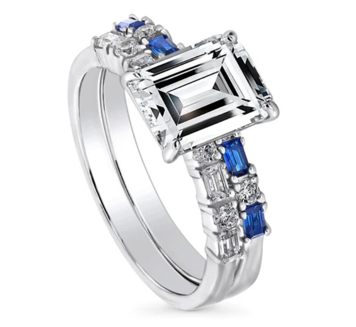 Solitaire Art Deco 2.1ct Emerald Cut CZ Ring Set in Sterling Silver