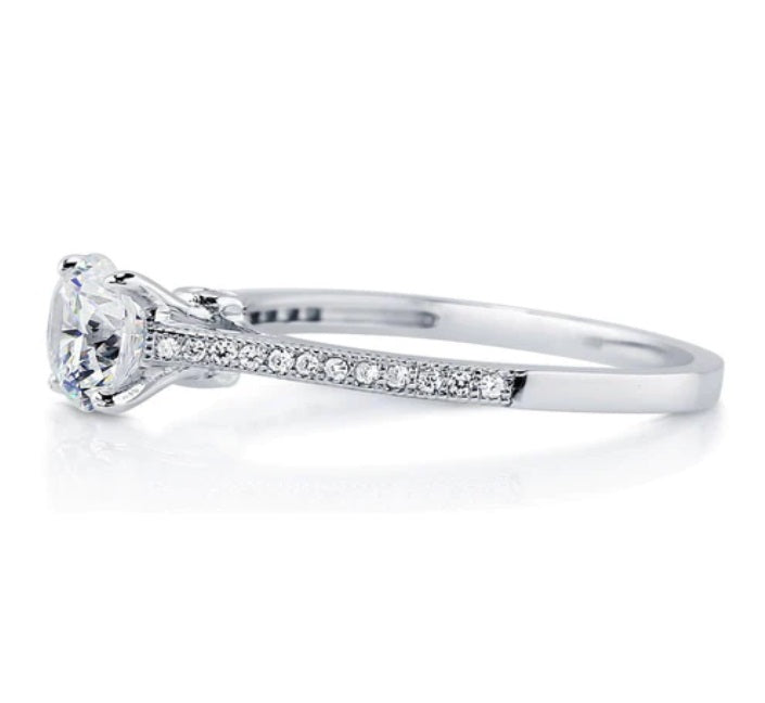 Solitaire 1ct Round CZ Ring in Sterling Silver