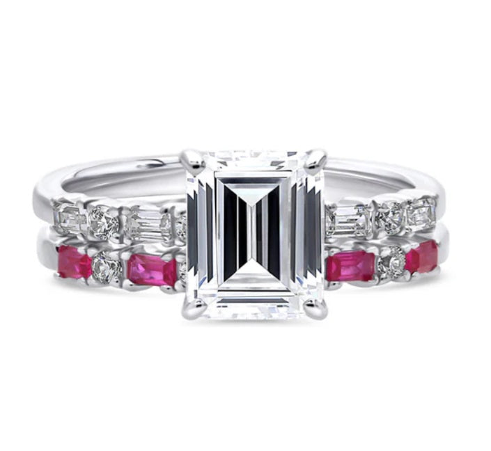 Solitaire Art Deco 2.1ct Emerald Cut CZ Ring Set in Sterling Silver