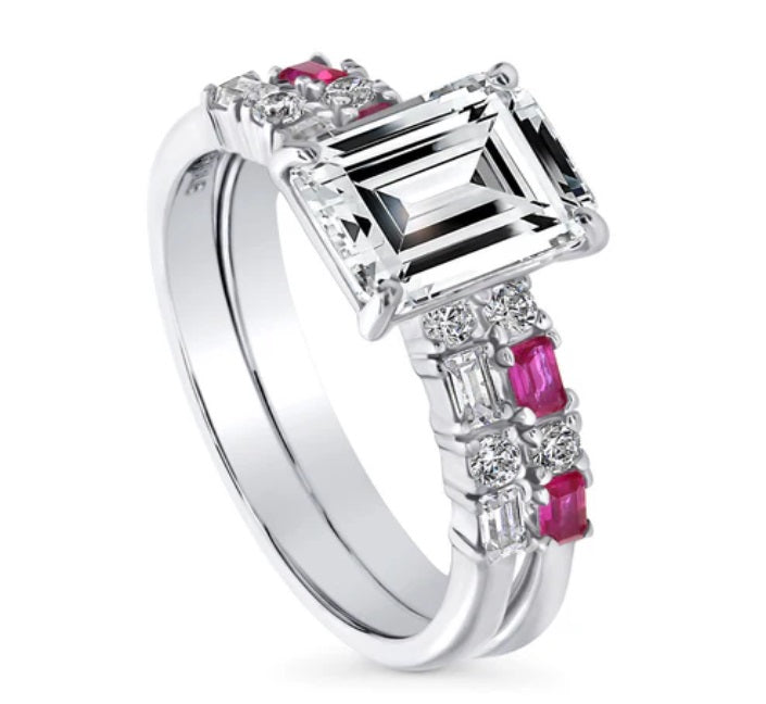 Solitaire Art Deco 2.1ct Emerald Cut CZ Ring Set in Sterling Silver