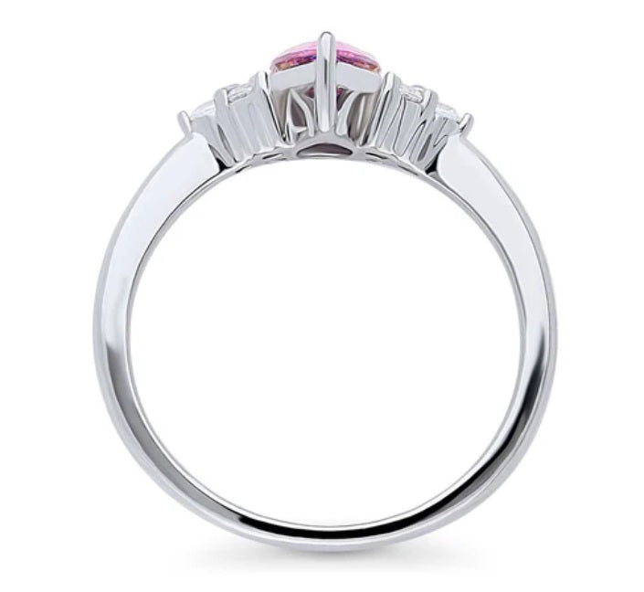 Solitaire Purple Pear CZ Ring in Sterling Silver 0.8ct