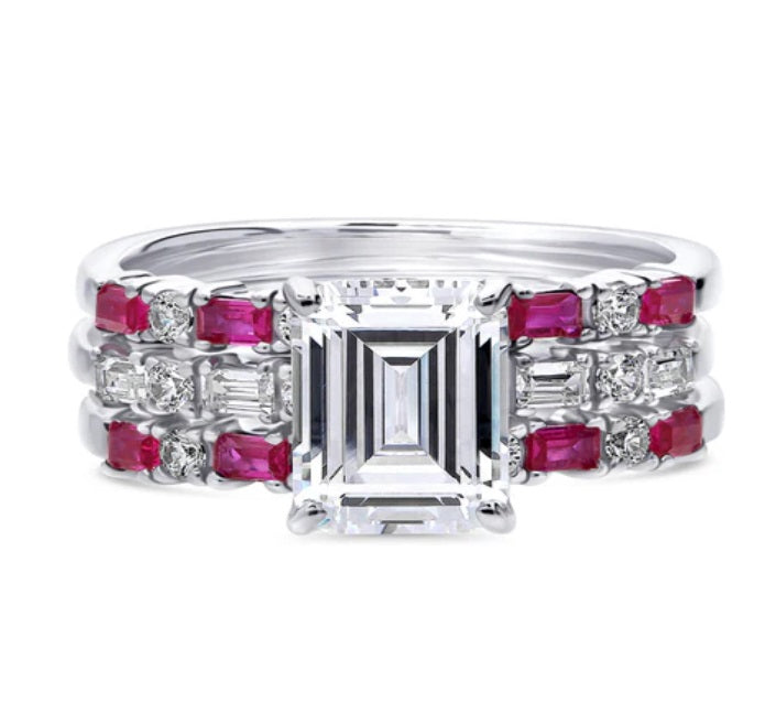 Solitaire Art Deco 2.1ct Emerald Cut CZ Ring Set in Sterling Silver