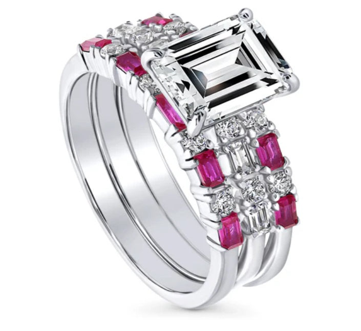 Solitaire Art Deco 2.1ct Emerald Cut CZ Ring Set in Sterling Silver