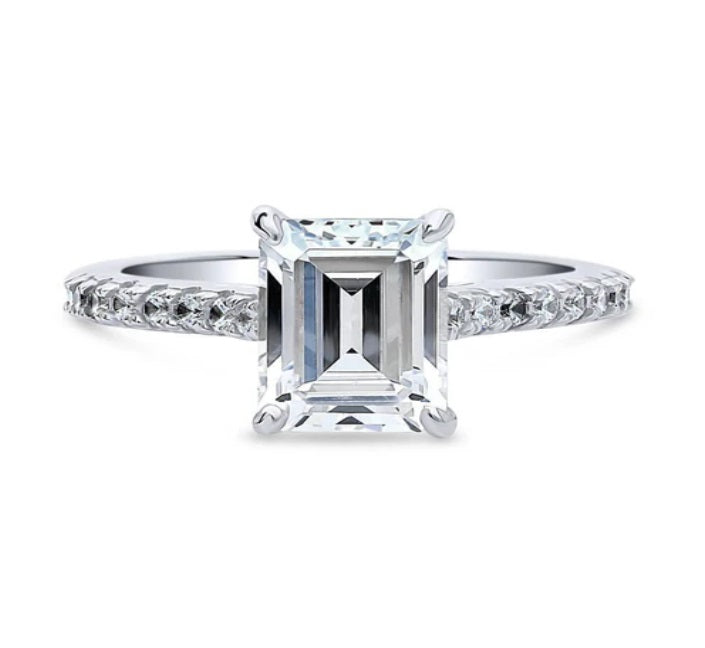 Solitaire 2.6ct Emerald Cut CZ Ring in Sterling Silver