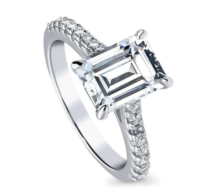 Solitaire 2.6ct Emerald Cut CZ Ring in Sterling Silver