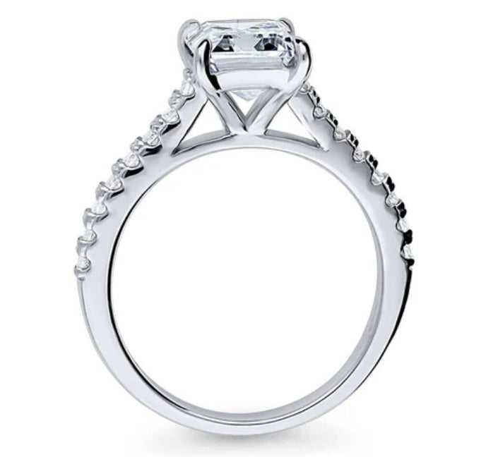 Solitaire 2.6ct Emerald Cut CZ Ring in Sterling Silver