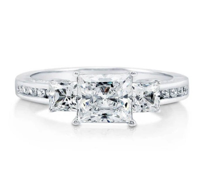 3-Stone Princess CZ Ring in Sterling Silver