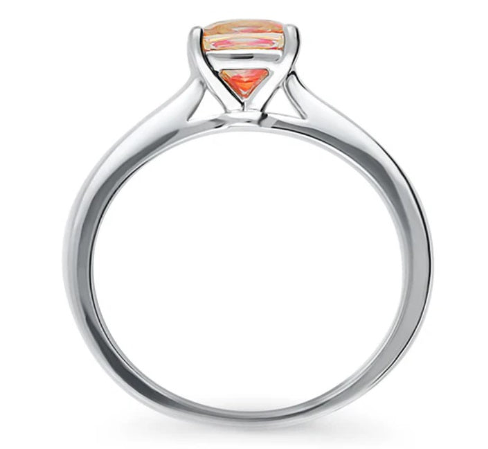 Solitaire Red Orange Cushion CZ Ring in Sterling Silver 1.25ct