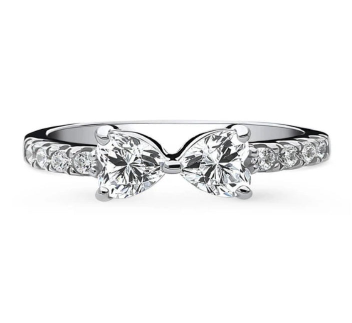 Bow Tie Heart CZ Ring in Sterling Silver
