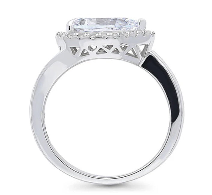 Halo East-West Pear CZ Split Shank Ring in Sterling Silver