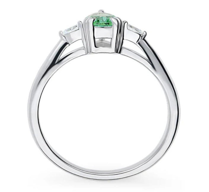 3-Stone Green Pear CZ Ring in Sterling Silver