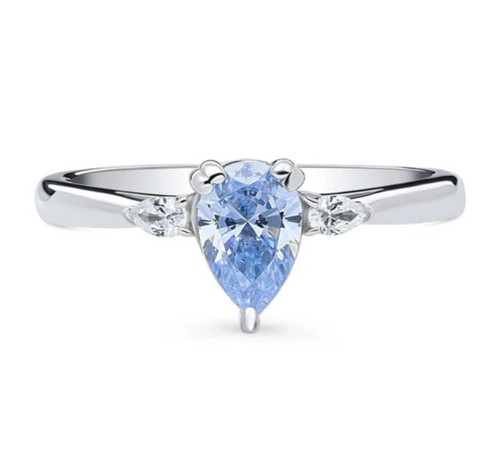 3-Stone Greyish Blue Pear CZ Ring in Sterling Silver