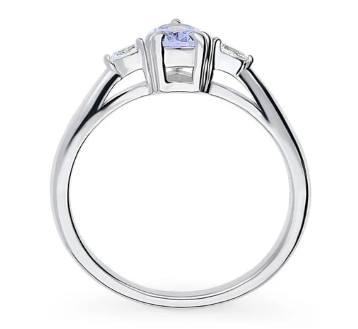 3-Stone Greyish Blue Pear CZ Ring in Sterling Silver
