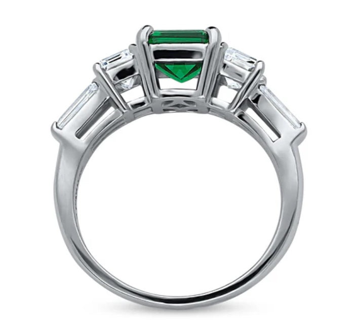 3-Stone Simulated Emerald CZ Ring in Sterling Silver