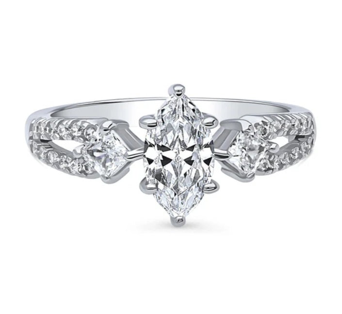 3-Stone Marquise CZ Split Shank Ring in Sterling Silver