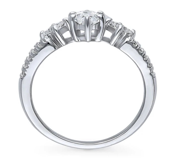 3-Stone Marquise CZ Split Shank Ring in Sterling Silver