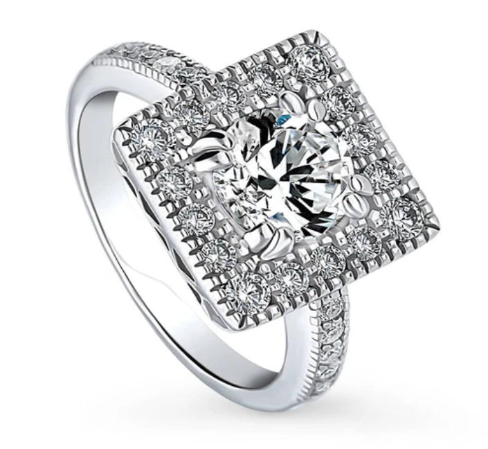 Halo Round CZ Ring in Sterling Silver