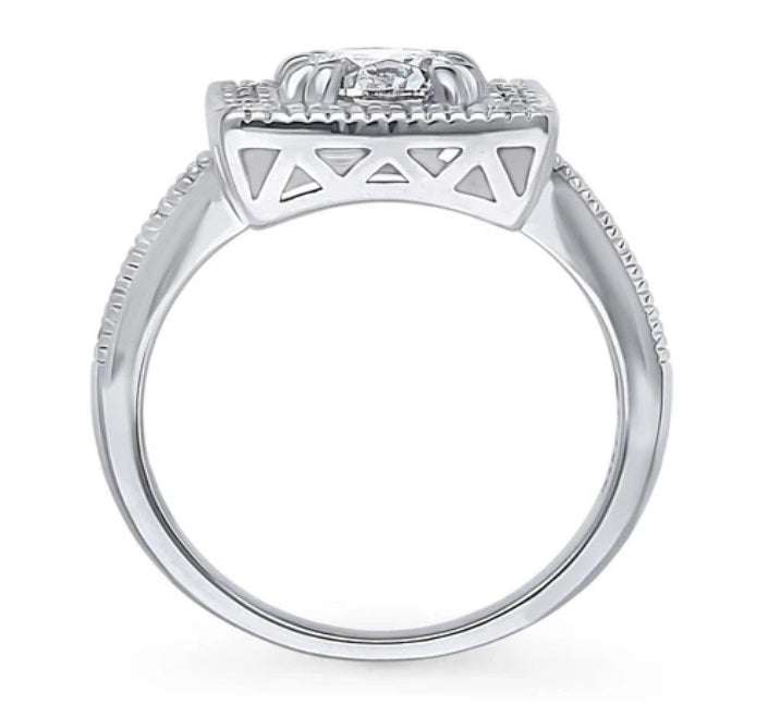Halo Round CZ Ring in Sterling Silver