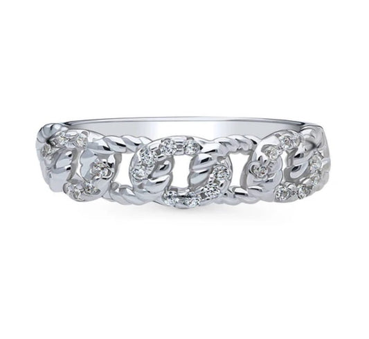 Woven CZ Stackable Band in Sterling Silver