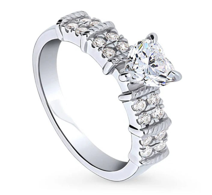 Solitaire Heart 0.7ct CZ Ring in Sterling Silver