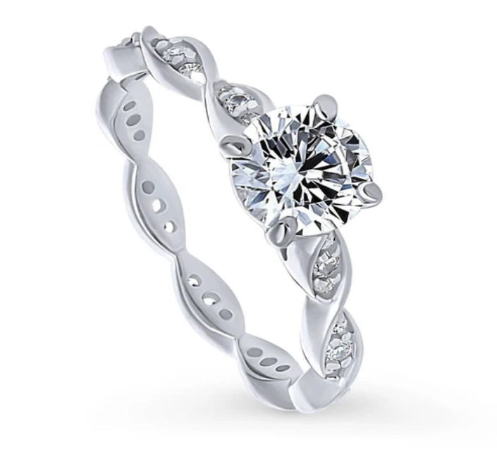 Woven Solitaire CZ Ring in Sterling Silver