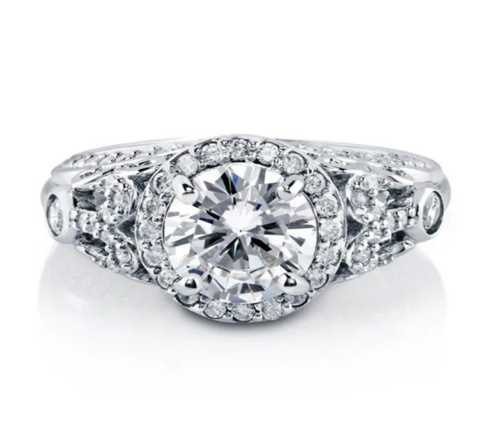 Halo Art Deco Round CZ Ring in Sterling Silver