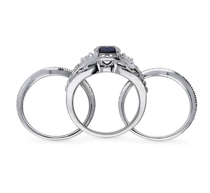 3-Stone Simulated Blue Sapphire Round CZ Ring Set in Sterling Silver