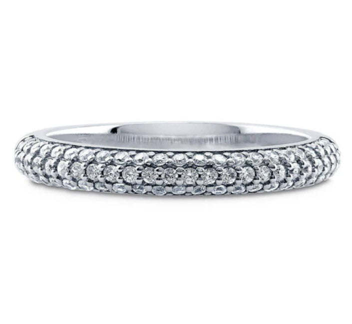 Pave Set CZ Half Eternity Ring in Sterling Silver
