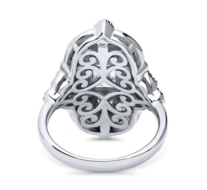 Art Deco Milgrain CZ Statement Ring in Sterling Silver