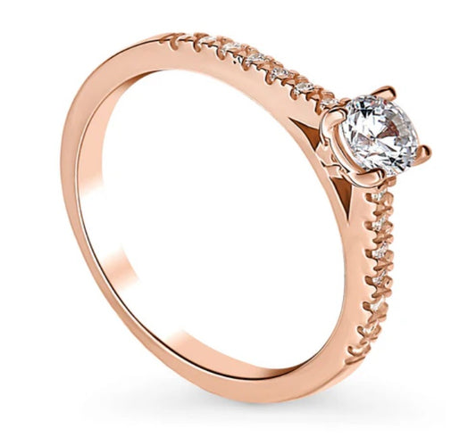 Solitaire 0.4ct Princess CZ Ring in Rose Gold Plated Sterling Silver