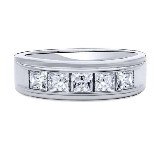 5-Stone Channel Set Princess CZ Half Eternity Ring in Sterling Silver