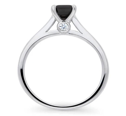 Solitaire Black Emerald Cut CZ Ring in Sterling Silver 1ct