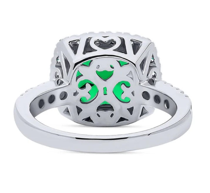 Halo Green Cushion CZ Statement Ring in Sterling Silver