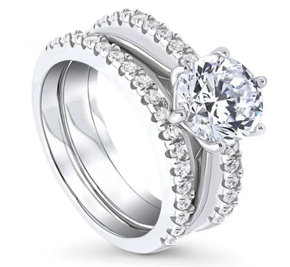 Solitaire 2ct Round CZ Ring Set in Sterling Silver