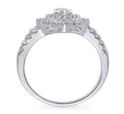 Halo Marquise CZ Statement Split Shank Ring in Sterling Silver