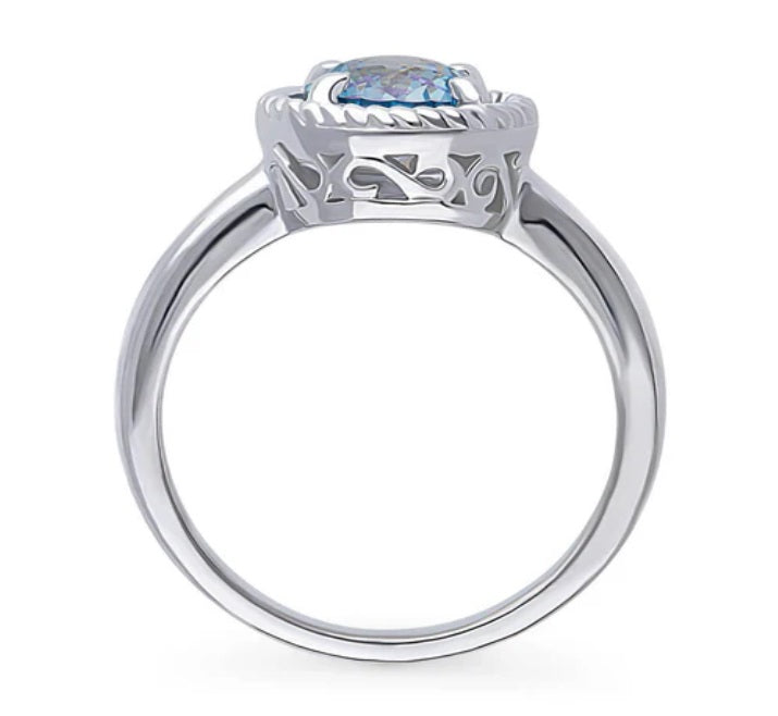 Solitaire Purple Aqua Round CZ Ring in Sterling Silver 1.25ct
