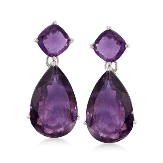 20.00 ctw Amethyst Drop Earrings in Sterling Silver