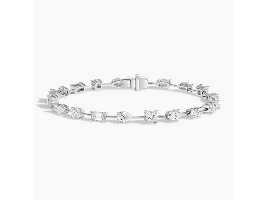 Exquisite Fusion 14K White Gold Multi-Shape Lab Diamond Tennis Bracelet 6 ctw