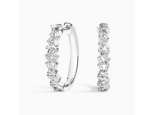 Radiant Baguette Cluster Hoop Earrings 1/4 ctw
