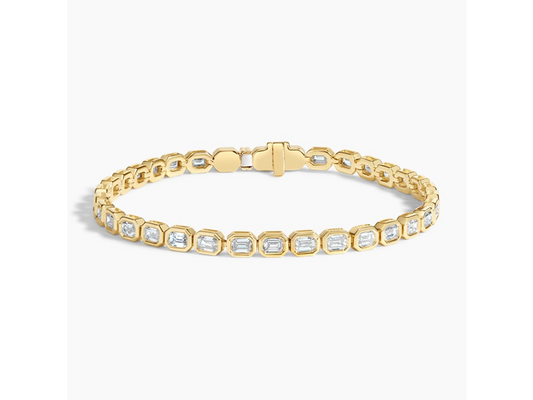 14K Yellow Gold Emerald-Cut Lab Diamond Bezel Tennis Bracelet 3 1/3 ctw