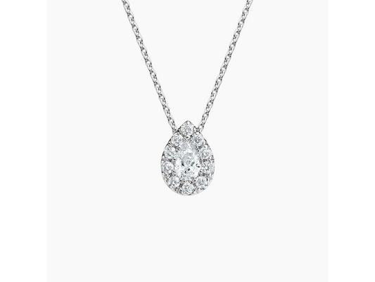 Glistening Aura 18K White Gold Pear Lab Grown Diamond Halo Pendant 5/8 ctw