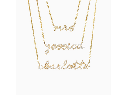 Lustrous Script Diamond Name Necklace in 14K Yellow Gold