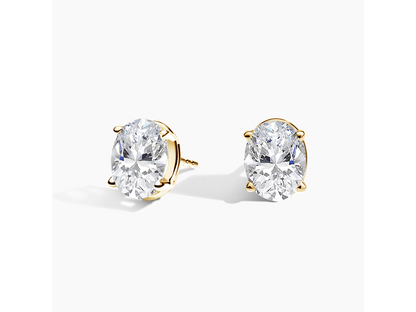 Gleaming Radiance 18K Yellow Gold Oval Lab Grown Diamond Stud Earrings 2 ctw